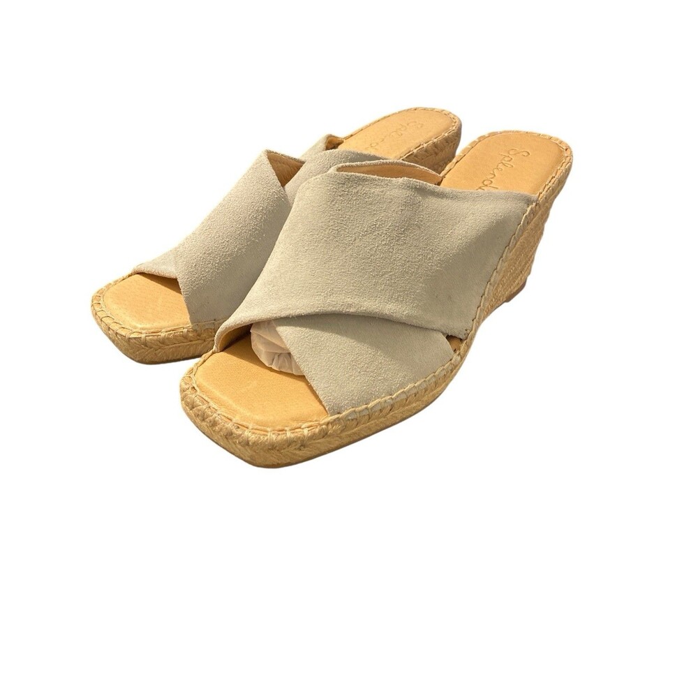 Splendid Britt Size 9M Beige Suede Leather‎ Espadrille Wedge Sandals Slide - Picture 2 of 11